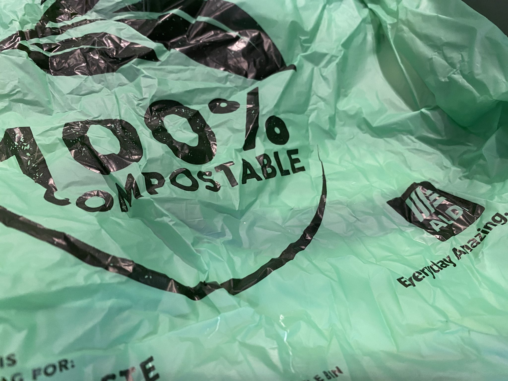 Green retail compostable bags from Aldi click & collect